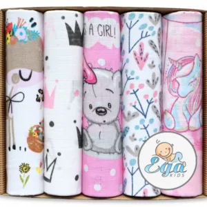 Set 5 scutece din muselina 70x80 cm Eco Box Pink Girl