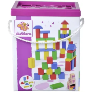 Set 50 cuburi de lemn colorate Eichhorn