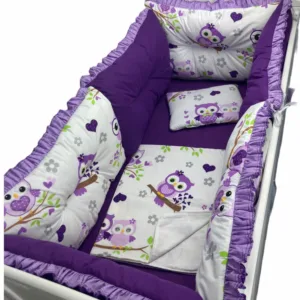 Set 6 aparatori protectii laterale patut 120x60 cm Bufnite violet