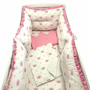 Set 6 aparatori protectii laterale patut 120x60 cm Coronite roz