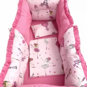 Set 6 aparatori protectii laterale patut 140x70 cm Balerine roz