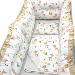 Set 6 aparatori protectii laterale patut 140x70 cm Caprioare pe alb