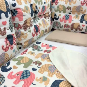 Set 6 aparatori protectii laterale patut 140x70 cm Elefantei maro
