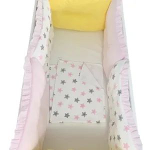 Set 6 aparatori protectii laterale patut 140x70 cm Galben-roz- stelute
