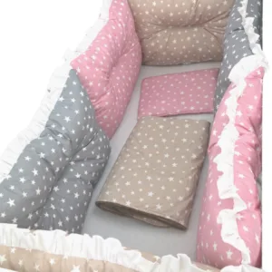 Set 6 aparatori protectii laterale patut 140x70 cm Stelute roz