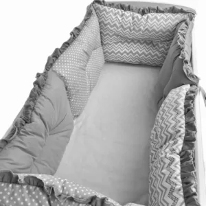 Set 6 aparatori protectii laterale patut 140x70 cm Zig zag buline gri