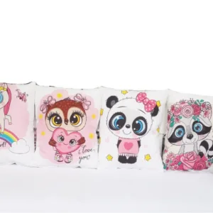 Set 6 pernute pentru patut cu panglici Nichiduta Happy Animals Pink