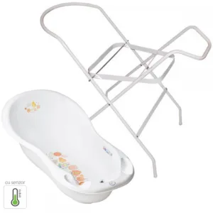 Set Cadita Folk 102cm cu senzor de temperatura + Suport metalic Alb