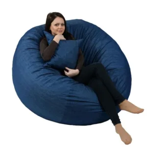Set Fotoliu puf king size perna decorativa blue denim umplut cu fulgi de burete memory mix