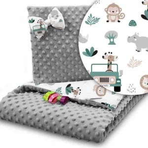 Set Paturica 75x100 cm si perna 35x30 cm Minky Grey Safari