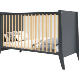 Set Patut din lemn 120x60 cm Nichiduta Damian Antracyt cu somiera reglabila + Saltea cu husa detasabila din microfibra 12 cm grosime Nichiduta Cocos Comfort