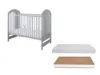Set Patut din lemn pentru copii pana la 4 ani 124x66 cm cu sistem 3 bare detasabile Tymon Grey + Saltea cu husa detasabila din microfibra 10 cm grosime  Nichiduta Cocos Comfort +