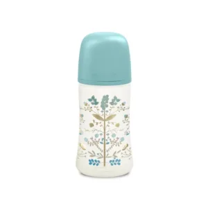 Set biberon 270 ml cu suzeta 0-6m si lantisor albastru-gold premium