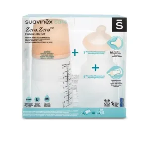 Set biberon anticolici si tetina Suavinex cu debit mediu plus saculet silicon Zero Zero 270 ml