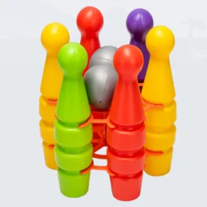 Set bowling pentru copii Huby Toys cu popice multicolore si bile in suport din plastic