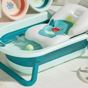 Set cadita pliabila pentru copii Little Mom Dino Green