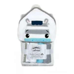 Set cadou bebelusi cu 4 mini prosopele si prosop cu gluga din bumbac zebra