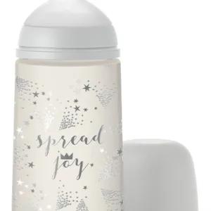 Set cadou biberon 270 ml + suzeta 0-6m si clema Spread Joy Suavinex Silver Premium