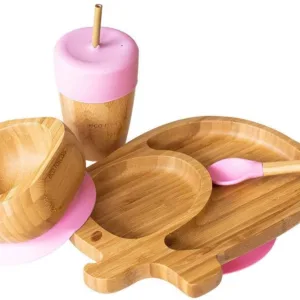 Set cadou din bambus Elefantel roz Ecorascals