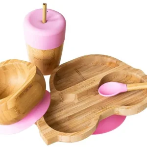 Set cadou din bambus Masinuta roz Ecorascals