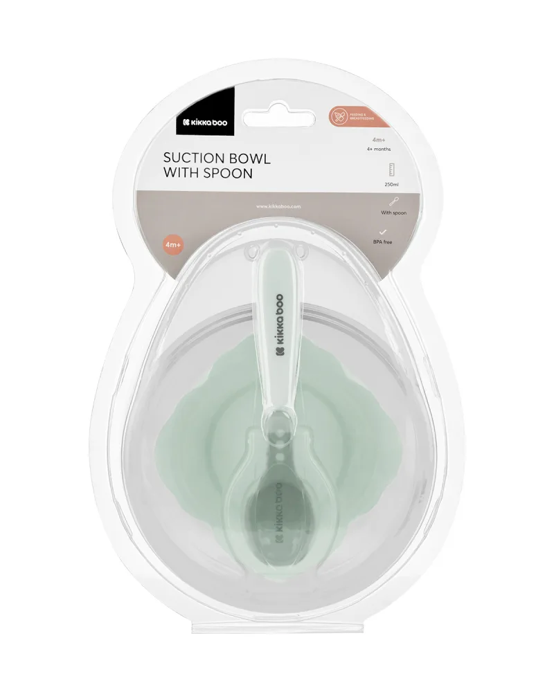 Set castron cu ventuza si lingurita KikkaBoo Mint