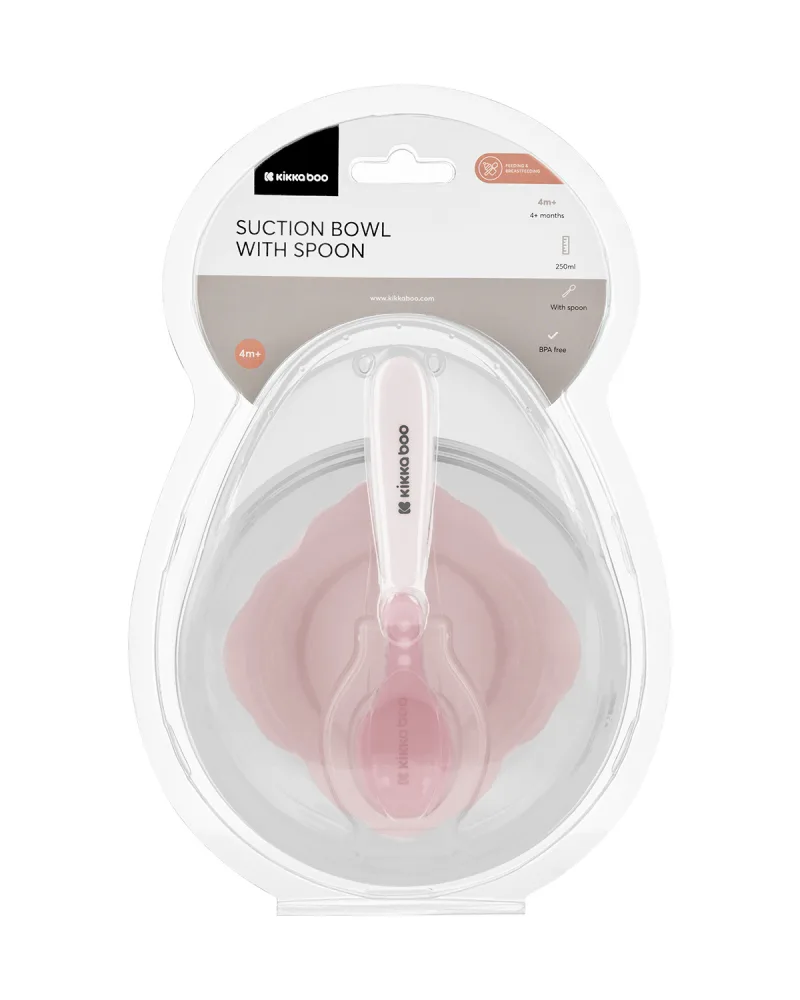 Set castron cu ventuza si lingurita KikkaBoo Pink