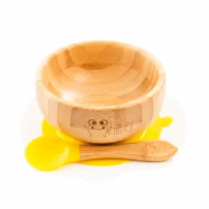 Set castron si farfurie cu lingurita pentru diversificare Oaki din bambus Elefant Galben