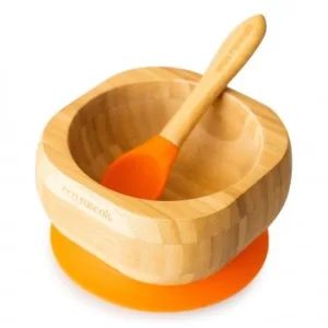 Set castron si lingura din bambus portocaliu eco rascals
