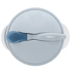 Set castronel cu ventuza si lingurita cu senzor de temperatura KikkaBoo Blue