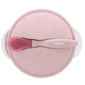 Set castronel cu ventuza si lingurita cu senzor de temperatura KikkaBoo Pink