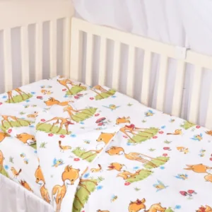 Set complet 7 piese lenjerie si aparatori patut 120x60 cm din bumbac model caprioare