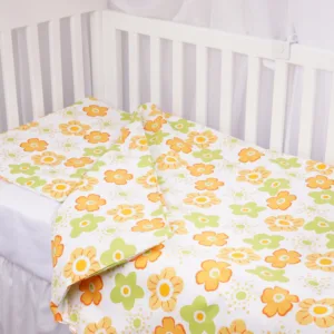 Set complet 7 piese lenjerie si aparatori patut 120x60 cm din bumbac model floricele