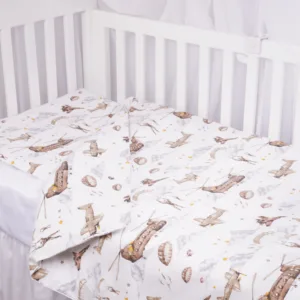 Set complet 7 piese lenjerie si aparatori patut 120x60 cm din bumbac model soldatei maro