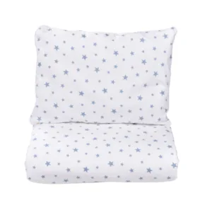 Set complet 7 piese lenjerie si aparatori patut 120x60 cm din bumbac model stelute mici bleu