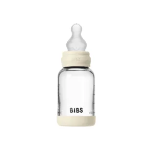Set complet biberon din sticla anticolici cu tetina din silicon flux lent 120 ml Ivory