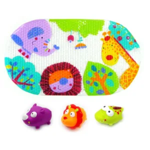 Set covoras de baie si 3 jucarii animalele junglei