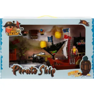 Set cu 3 figurine si nava piratilor cu tun gri
