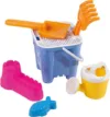 Set cu 9 ustensile de joaca pentru nisip Beach Castle cu galetusa si accesorii colorate Blue