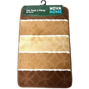 Set de 3 covorase de baie mari Nova Home maro dungi 50x80 cm