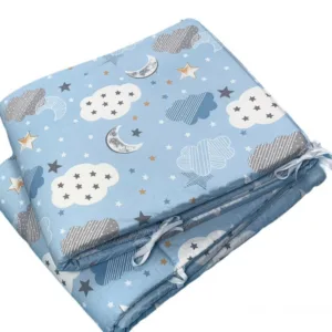 Set de aparatori pufoase h35 pat 120x60 cm DeLuxe Nori cu luna albastru