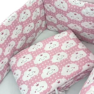 Set de aparatori pufoase h35 pat 120x60 cm DeLuxe Norisori zambareti roz