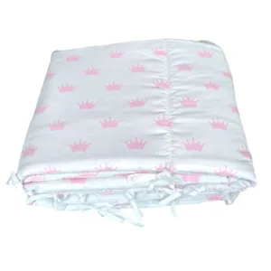 Set de aparatori pufoase h35 pat 140x70 cm DeLuxe Coronite roz pe alb