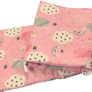 Set de aparatori pufoase h35 pat 140x70 cm DeLuxe Nori cu luna roz