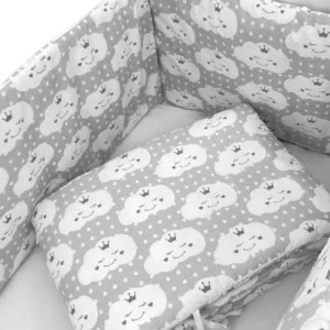 Set de aparatori pufoase h35 pat 140x70 cm DeLuxe Norisori zambareti gri