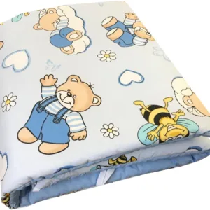 Set de aparatori pufoase h35 pat 140x70 cm DeLuxe Ursi cu albine pe albastru