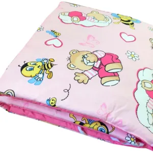 Set de aparatori pufoase h35 pat 140x70 cm DeLuxe Ursi cu albine pe roz