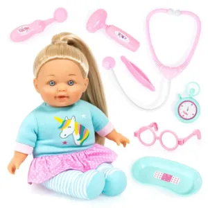 Set de doctor cu papusa cu corp moale Bayer 27 cm