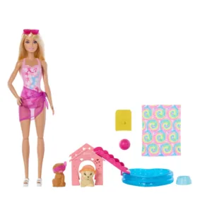Set de joaca Barbie Petrecere la piscina cu catelusi