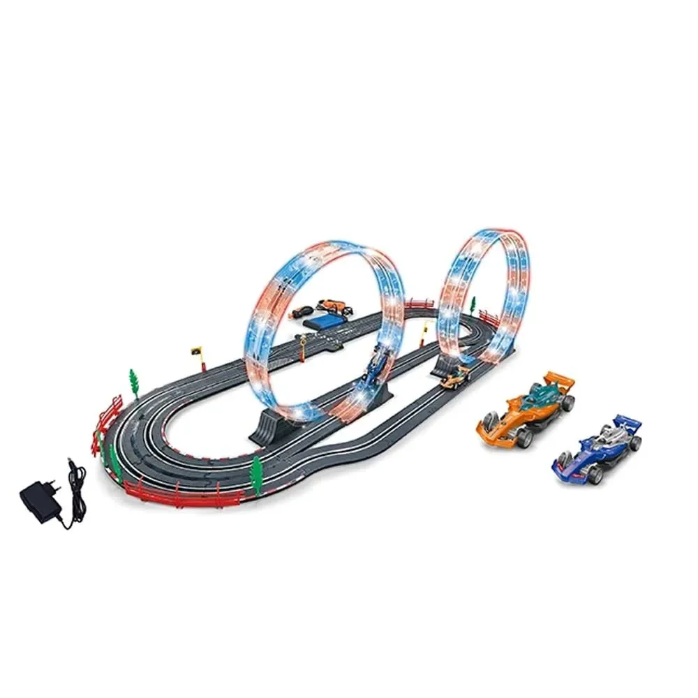 Set de joaca Circuit cu telecomanda si 2 masini Top Turbo World Champ Master 560 cm