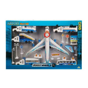 Set de joaca aeroport si avion albastru cu lumini si sunete